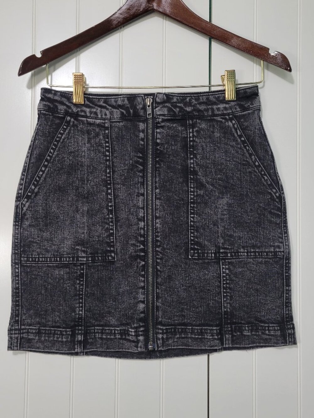 90s Streetwear Grunge Goth Black AcidWash Denim Utility Zipper Pocket Mini Skirt